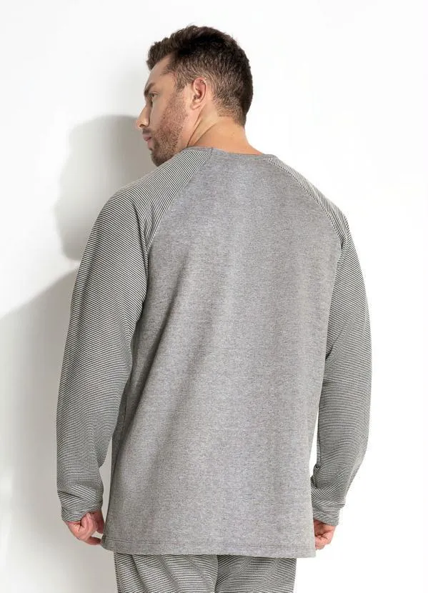 Moda Pop - Casaco Listrado Cinza Raglan 2