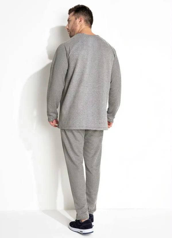 Moda Pop - Casaco Listrado Cinza Raglan 4