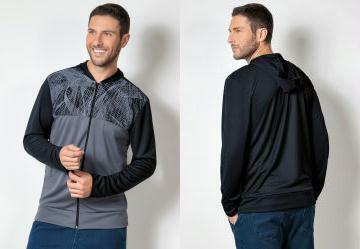 Casaco Preto e Cinza com Zper Frontal e Capuz