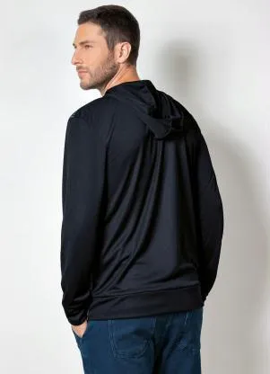 Moda Pop - Casaco Preto e Cinza com Zíper Frontal e Capuz - MODA POP