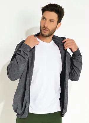 Jaqueta (Mescla Escuro) com Gola Alta Basicamente - BASICAMENTE