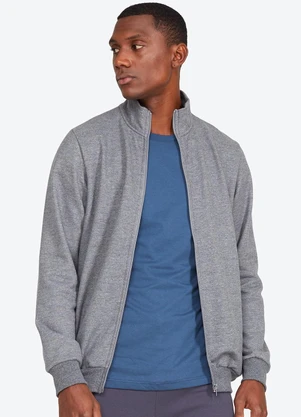 Basicamente - Jaqueta Moletom Felpa Masculina Mescla Escuro - BASICAMENTE