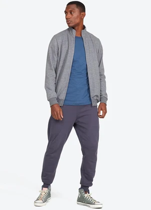 Basicamente - Jaqueta Moletom Felpa Masculina Mescla Escuro - BASICAMENTE