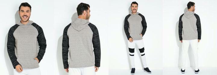 Moletom Bicolor com Bolso e Capuz