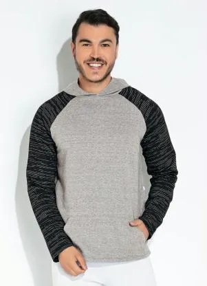 Moda Pop - Moletom Bicolor com Bolso e Capuz - MODA POP