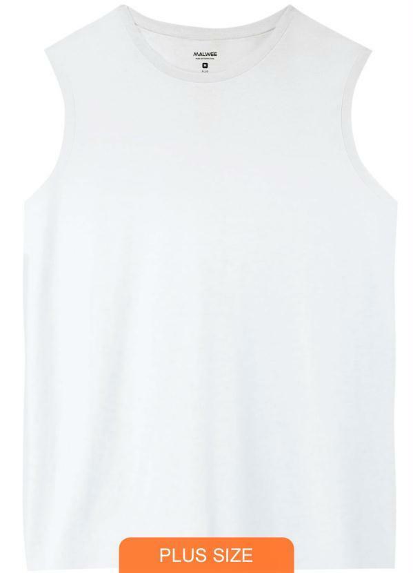 Malwee Plus - Regata Branca Masculina em Malha Plus