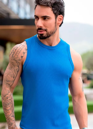 Hiatto Confecção - Regata Canelada Basic Masculina Azul Bic - HIATTO CONFECÇÃO