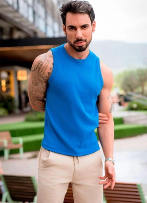Hiatto Confecção - Regata Canelada Basic Masculina Azul Bic - HIATTO CONFECÇÃO