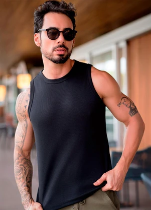 Hiatto Confecção - Regata Canelada Basic Masculina Preto - HIATTO CONFECÇÃO