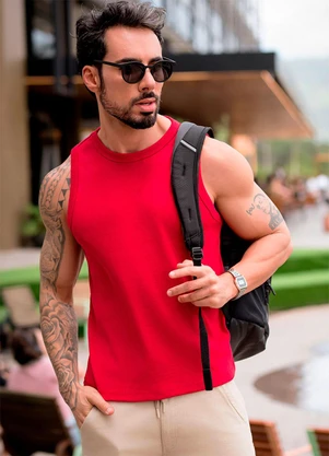 Hiatto Confecção - Regata Canelada Basic Masculina Vermelho - HIATTO CONFECÇÃO