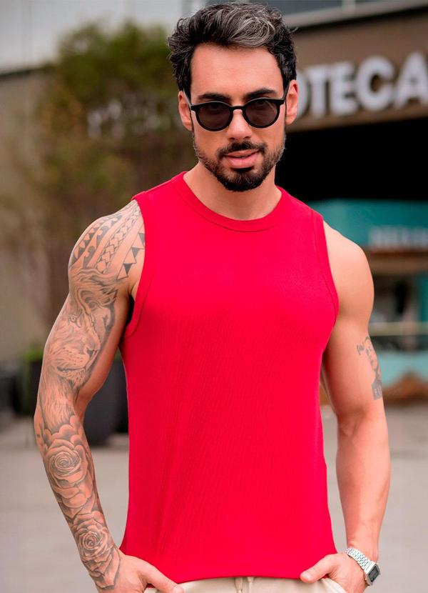 Hiatto Confecção - Regata Canelada Basic Masculina Vermelho