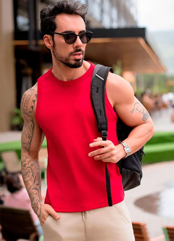 Hiatto Confecção - Regata Canelada Basic Masculina Vermelho 2