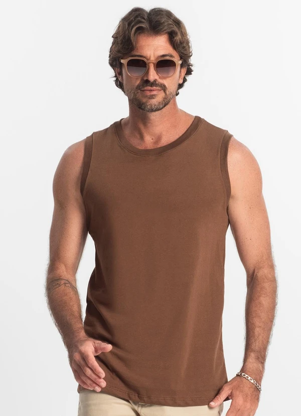Diametro - Regata Masculina Básica Meia Malha Marrom