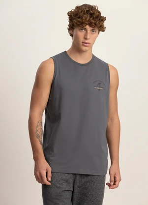 Fico - Regata Masculina com Estampa em Meia Malha Cinza - FICO