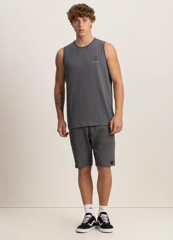 Fico - Regata Masculina com Estampa em Meia Malha Cinza 2