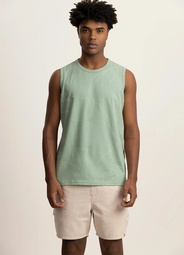 Fico - Regata Masculina Estampada em Meia Malha Verde