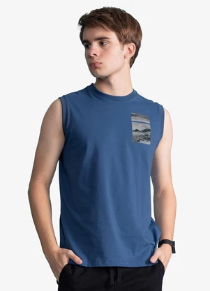 Minty - Regata Masculina Meia Malha com Estampa Azul - MINTY