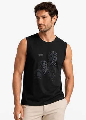Diametro - Regata Masculina Meia Malha com Estampa Preto - DIAMETRO