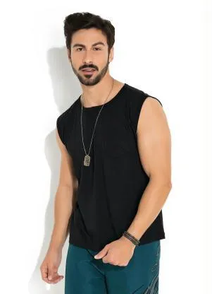 Moda Pop - Regata Preta com Bolso Frontal Funcional - MODA POP