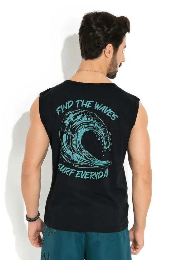 Moda Pop - Regata Preta com Bolso Frontal Funcional 2