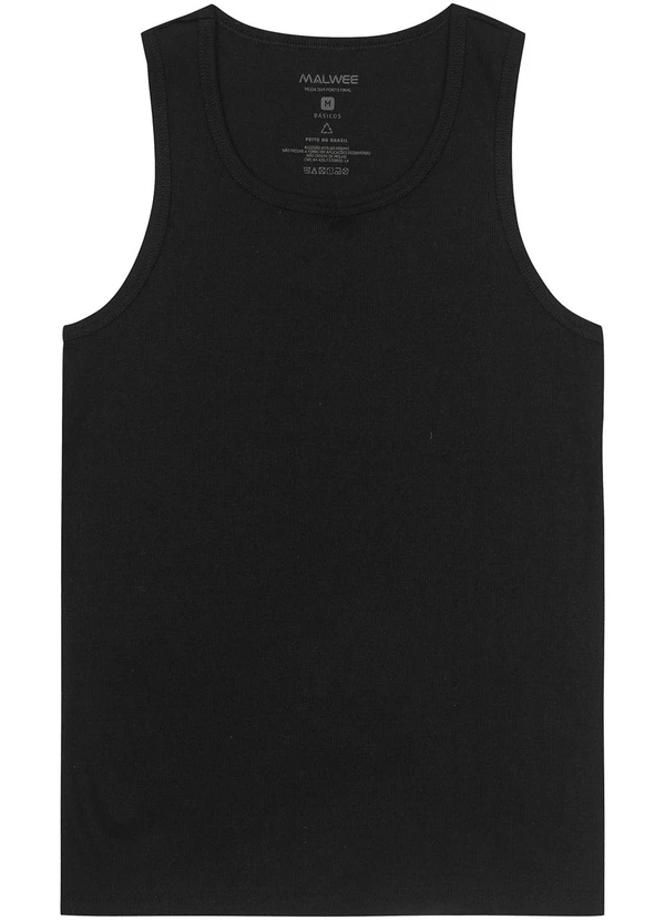 Malwee - Regata Preto Masculina Slim em Ribana