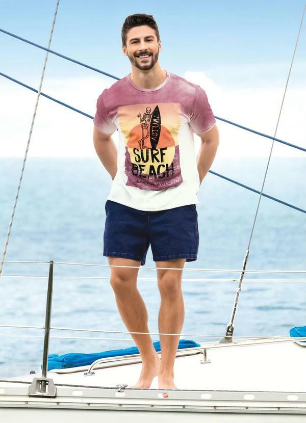 Outlet - Bermuda Azul em Moletom Efeito Jeans 6