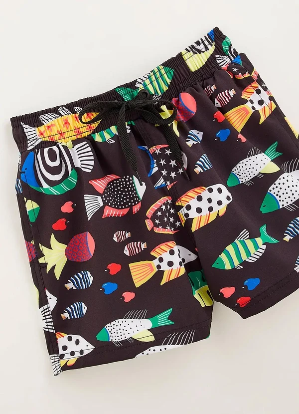 Bento - Short em Poliéster Nino Cardume Tropical Preto 2
