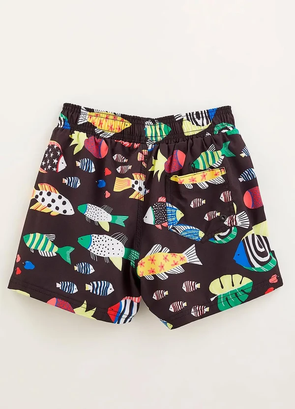 Bento - Short em Poliéster Nino Cardume Tropical Preto 3