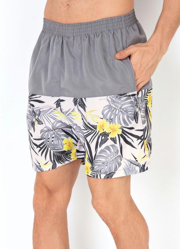 Outlet - Short Volley com Recorte Estampado Cinza