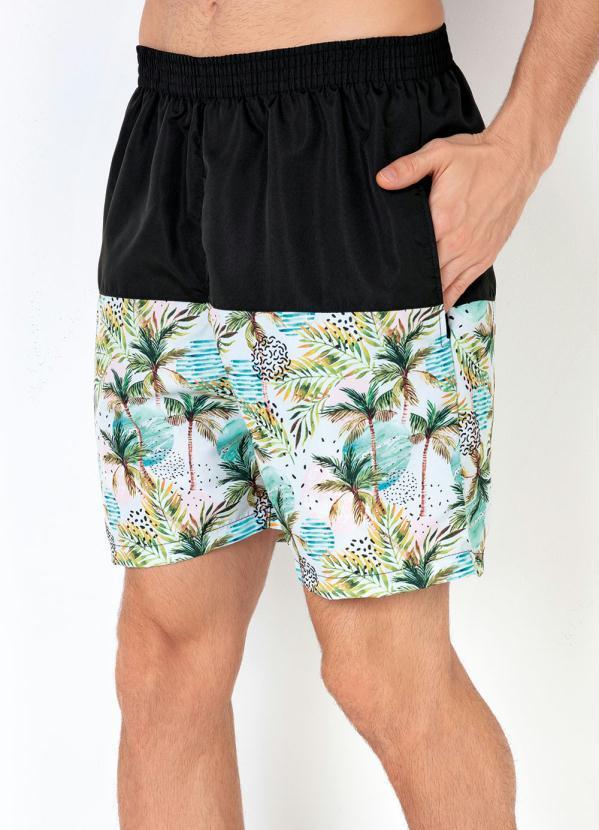 Outlet - Short Volley com Recorte Estampado Preta