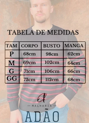Outlet - Blusa Masculina em Meia Malha com Listras Preto - OUTLET