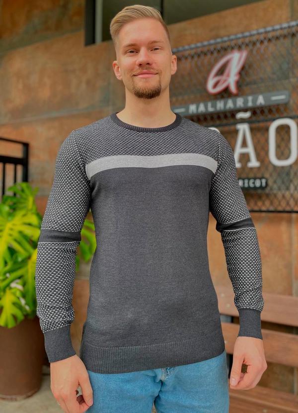 Malharia Adão - Blusa Masculina Fina Trabalhada em Tricot Cinza