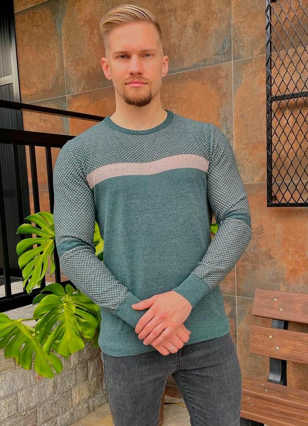 Malharia Adão - Blusa Masculina Fina Trabalhada em Tricot Verde
