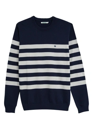 Malwee - Blusão Suéter Tricot Listrado Azul Marinho - MALWEE