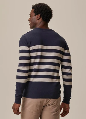 Malwee - Blusão Suéter Tricot Listrado Azul Marinho - MALWEE
