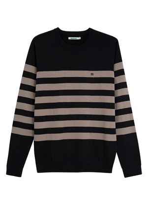 Malwee - Blusão Suéter Tricot Listrado Preto - MALWEE