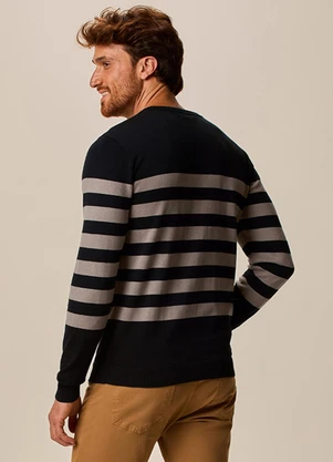Malwee - Blusão Suéter Tricot Listrado Preto - MALWEE