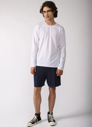 Basicamente - Camiseta Básica Manga Longa Masculina Branco - BASICAMENTE
