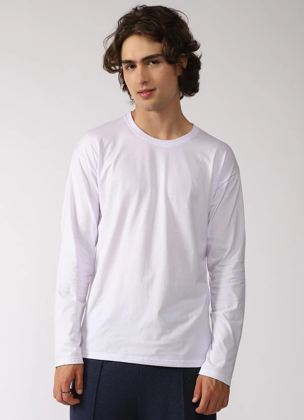 Basicamente - Camiseta Básica Manga Longa Masculina Branco