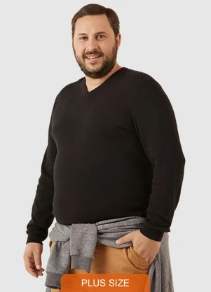 Malwee - Suéter em Tricô Masculino Plus Preto - MALWEE