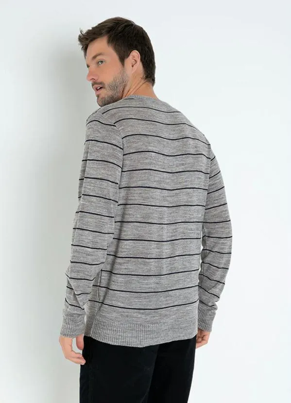 Actual - Suéter Listrado Cinza com Mangas Longas 2