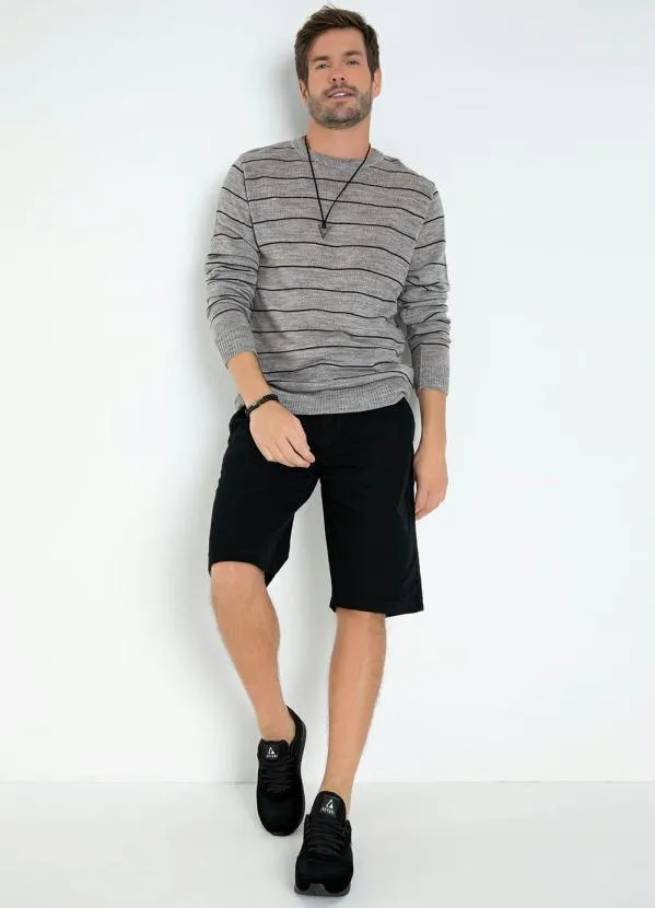 Actual - Suéter Listrado Cinza com Mangas Longas 3