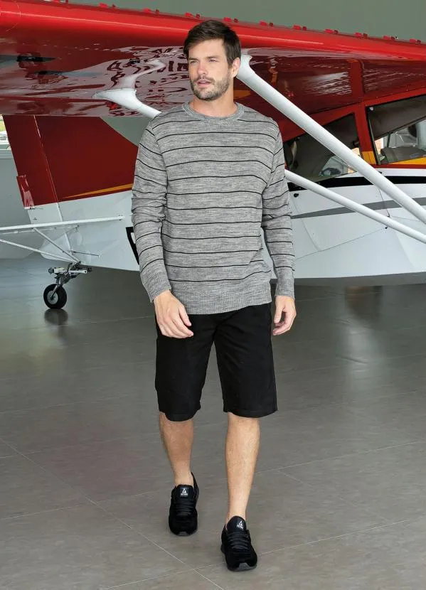 Actual - Suéter Listrado Cinza com Mangas Longas 4