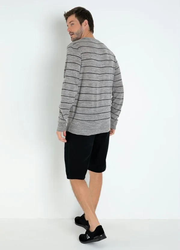 Actual - Suéter Listrado Cinza com Mangas Longas 5