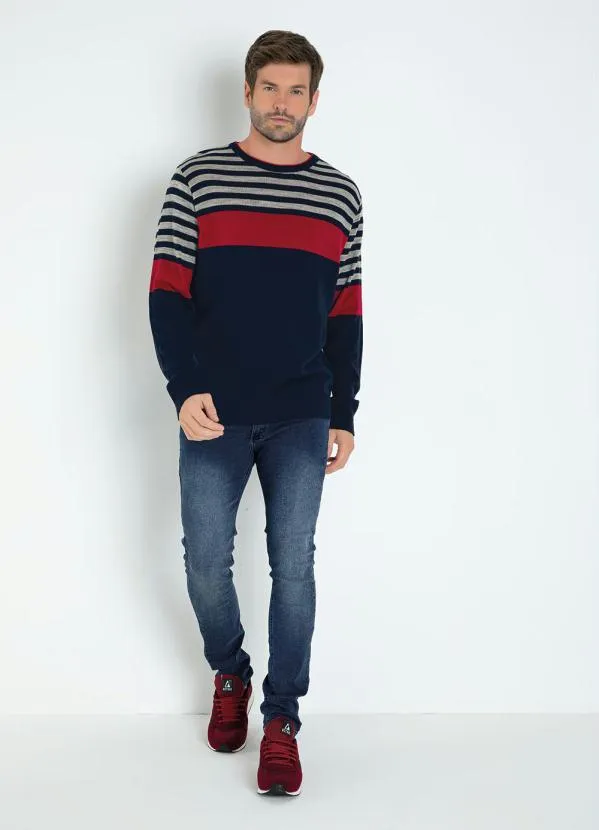 Actual - Suéter Listrado Marinho com Mangas Longas 3