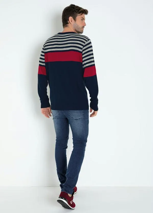 Actual - Suéter Listrado Marinho com Mangas Longas 4