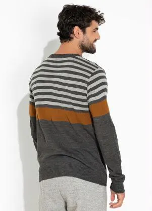 Moda Pop - Suéter Listras Mescla com Mangas Longas - MODA POP