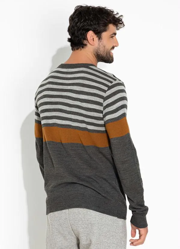 Moda Pop - Suéter Listras Mescla com Mangas Longas 2