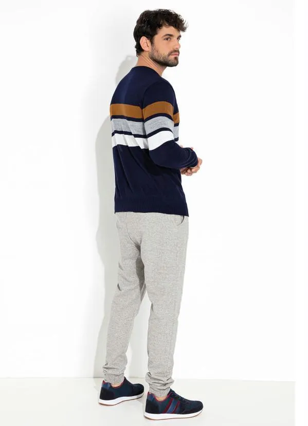 Moda Pop - Suéter Marinho com Listras e Mangas Longas 4