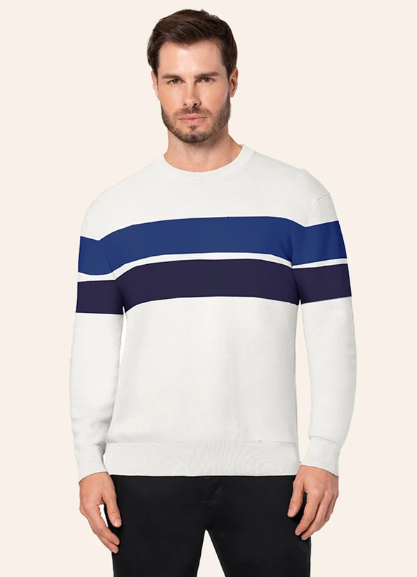 Diametro - Suéter Masculino Comfort Tricot Listrado Branco